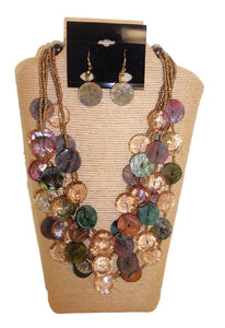 5 Strands Shell and Resin Multi Strands Necklace Set Multi Color by IVETH