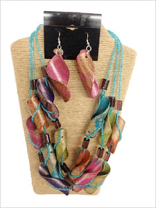 3 Strands Seed Beads with Curly Wood Necklace Set Multi Color by IVETH
