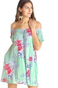 IVETH Off Shoulder Floral Print Dress with Flutter Sleeve,  Sage