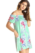 IVETH Off Shoulder Floral Print Dress with Flutter Sleeve,  Sage