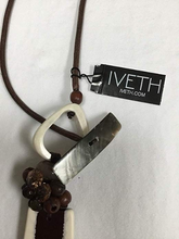IVETH Brown Wax Cord with Irregular Shape Brown Pin Resin Necklace Set