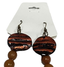 IVETH Rust Beads with Wax Cord with Round Donut Shell Pendant Necklace Set