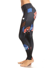 Sports Athletic Gym Workout Fitness Stretch Flower Printed Yoga Legging with Mesh Panel Black